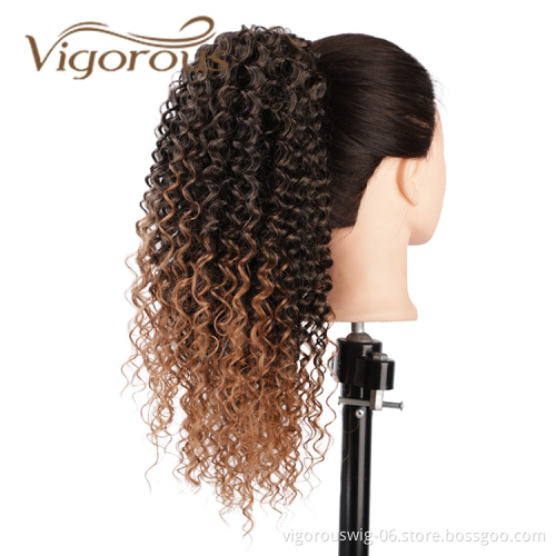 Vigorous Top Quality Supplier Long Curly Ombre Brown Fluffy Machine Made Cosplay Drawstring Synthetic Ponytail Hair Extension